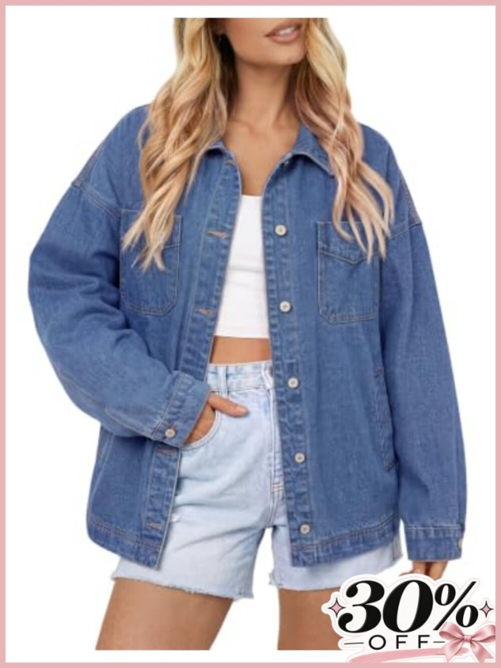 Oversized Cotton Denim Jacket Button Down Shacket